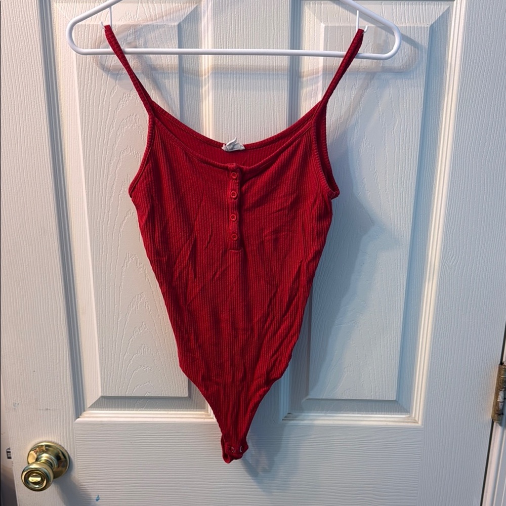Red Button-Up Bodysuit
